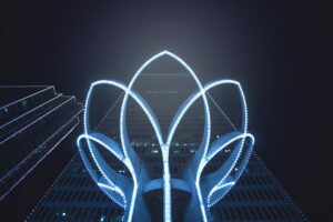 Cidade futurista na China com arquitetura moderna e inovações tecnológicas.